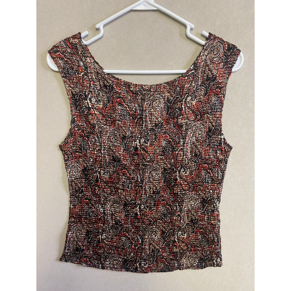 Casual Corner Annex Womens Red Black Paisley Crinkle Sleeveless Top Size M